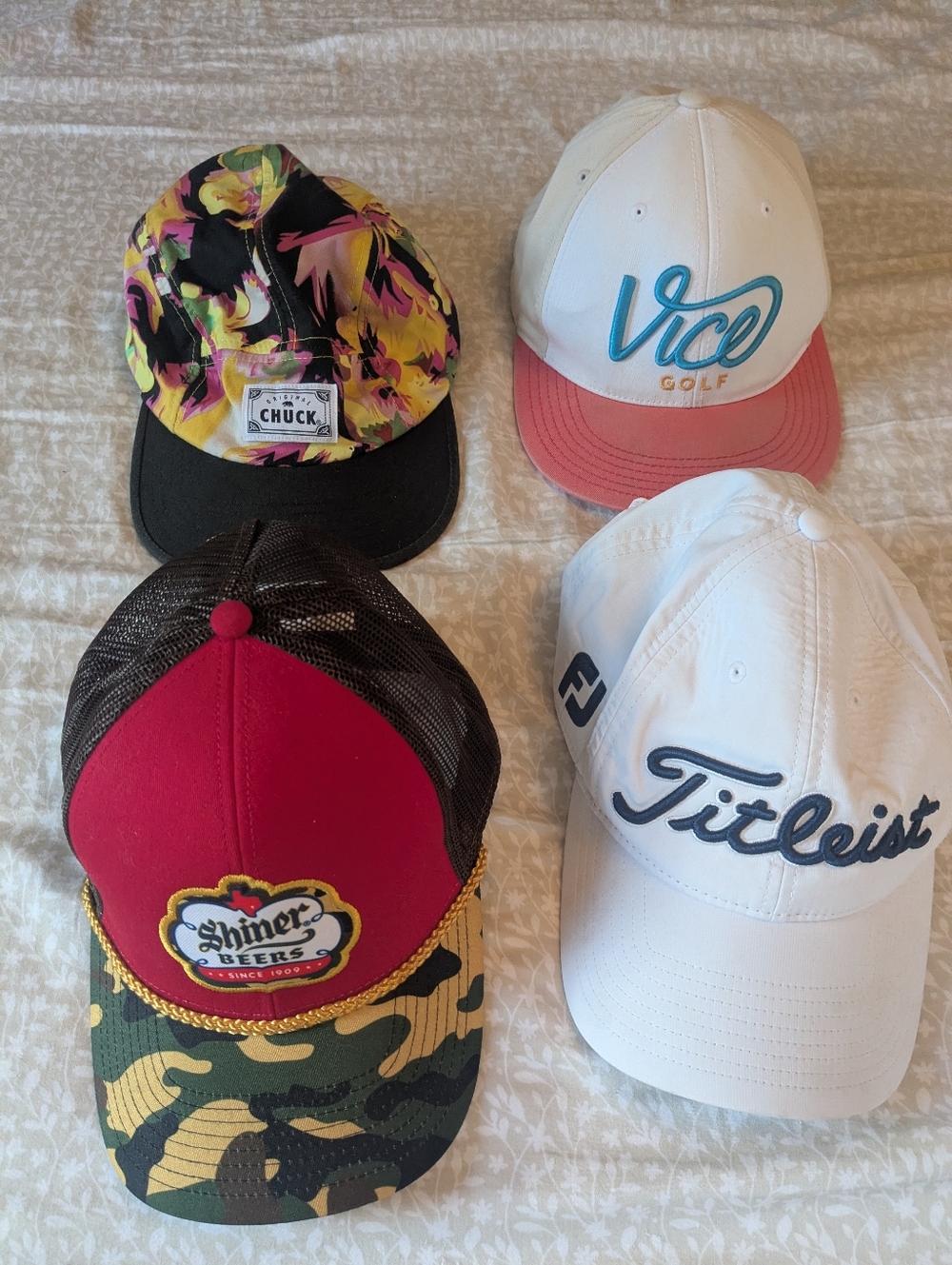 Assorted Four Hat Lot - Floral, Vice Golf, Shiner & Titleist